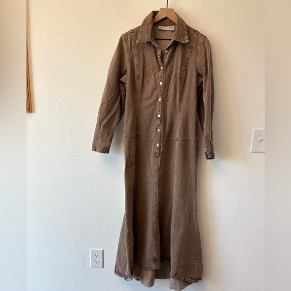 Vintage Jeanology Brown Denim Trench-Style Maxi Dress (Size 14) - Picture 2 of 7